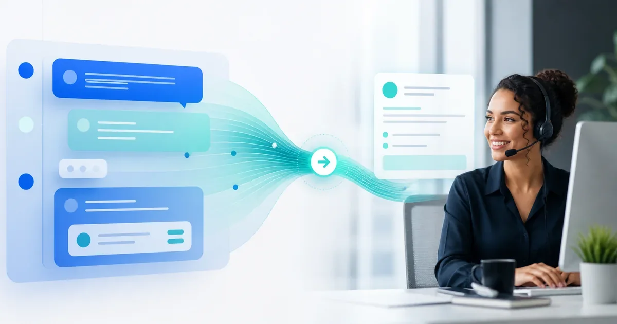 A customer conversation moving from an AI chat interface to a human support professional with context intact.